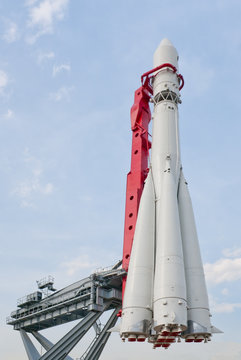 Vostok rocket vehicle monument in Moscow, Russia