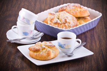 Breakfast with brioches.