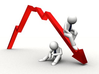3d red arrow down in business graph
