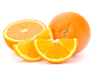 Whole orange fruit and his segments or cantles