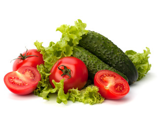 Tomato, cucumber vegetable and lettuce salad