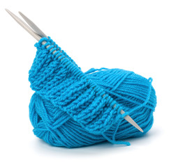 Woollen thread and knitting needle. Needlework accessories.