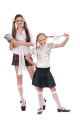 funny schoolgirls with books in the hand