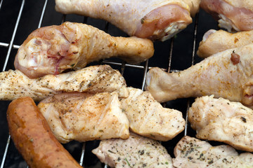 barbecue with delicious grilled meat on grill