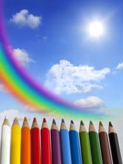 rainbow and colorful crayons abstract background