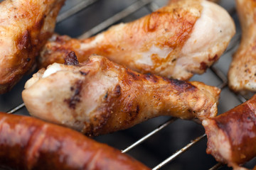 barbecue with delicious grilled meat on grill