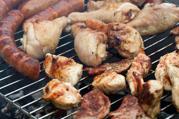 barbecue with delicious grilled meat on grill