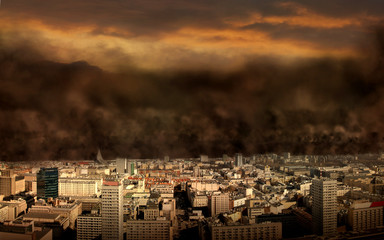 apocalypse doomsday in the city - obrazy, fototapety, plakaty