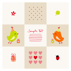 Birthday Card Cute Birds Flying Green/Orange