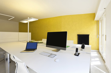 modern office interior design, workplace with computers