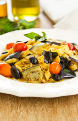 Carrot Fettuccine with aubergine and olive