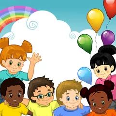 Door stickers Rainbow Bambini arcobaleno insieme-Rainbow Children together