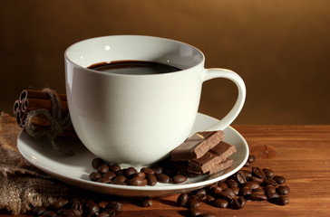 cup of coffee, beans and chocolate
