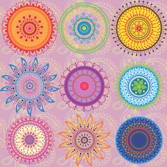 A set of 9-colored mandalas
