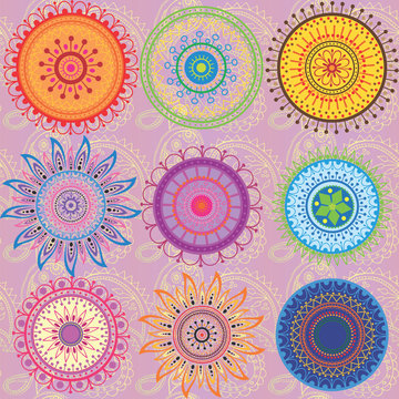 A set of 9-colored mandalas