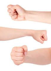three Clenched Fists on white background