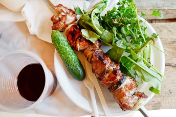 barbecue meat  with wine and herbs