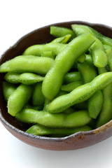 edamame nibbles, boiled green soy beans, japanese food