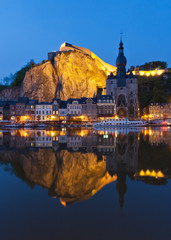 Cityscape at night of Dinant, Belgium