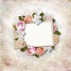 Vintage background with stamp-frame and roses