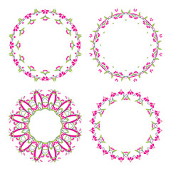 Set of decorative frame for round floral motif