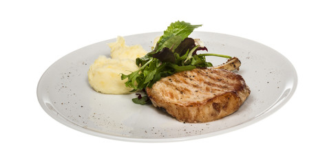 Grilled pork with salad and potato