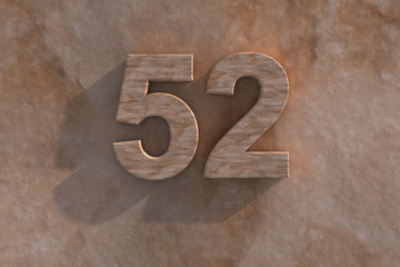 The number 52 carved from marble on marble base
