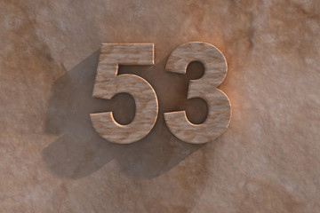 The number 53 carved from marble on marble base