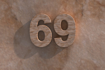 69in numerals in mottled sandstone