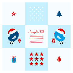 Christmas Card Cute Blue Birds Flying Blue