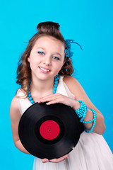 cute girl with vinil record