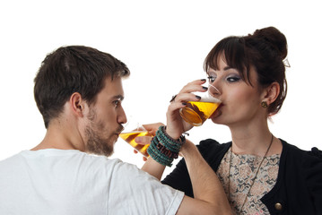 Romantic couple drinking beer