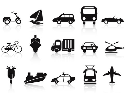 black transportation icons set