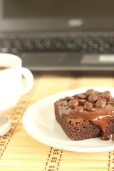 chocolate cake and  labtop