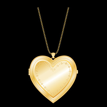 Vintage Engraved Gold Heart Locket, Chain Necklace. EPS8.