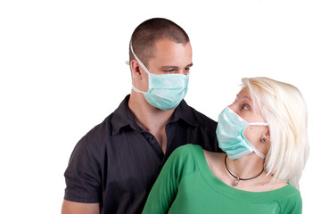 young people wearing flu masks
