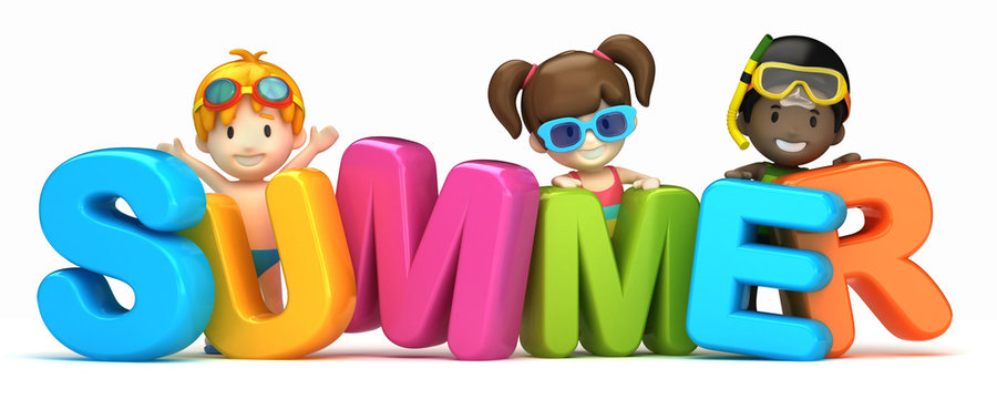 3d render of a summer word and kids
