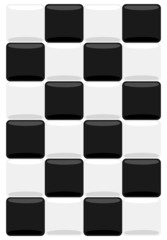 Black-and-white mosaic background.