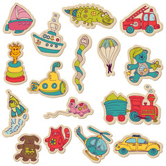 Baby Toys Stickers - for design and scrapbook - in vector
