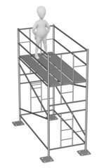 3d render of cartoon character on scaffolding