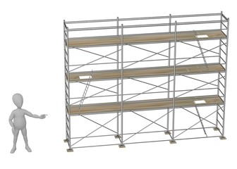 3d render of cartoon character on scaffolding
