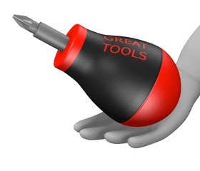 3d render of cartoon character with screwdriver