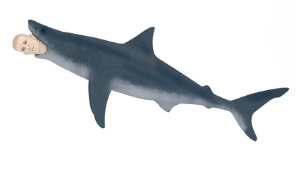 Obraz premium 3d render of artificial character eaten by shark