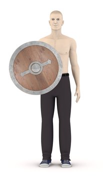 3d render of artificial character with shield