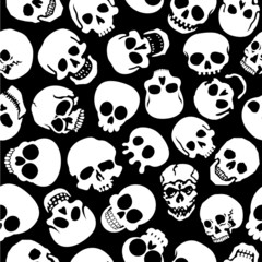 Skulls in Black Background Seamless Pattern