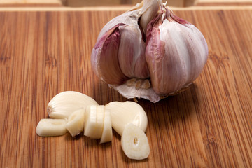 Garlic on the wooden table
