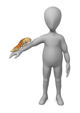 3d render of cartoon character with worm