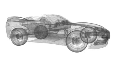 3D rendered wireframe Sports Car