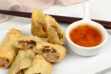 Spring Rolls - Fried vegetable spring rolls & sweet chili sauce.