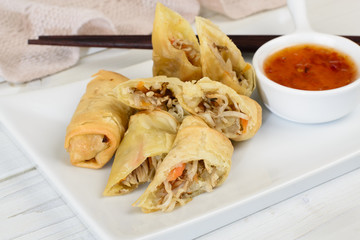 Spring Rolls - Fried vegetable spring rolls & sweet chili sauce.